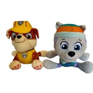 Paw Patrol Yellow and Brown “Rubble” and Gray and Teal “Everest” Stuffed Animals